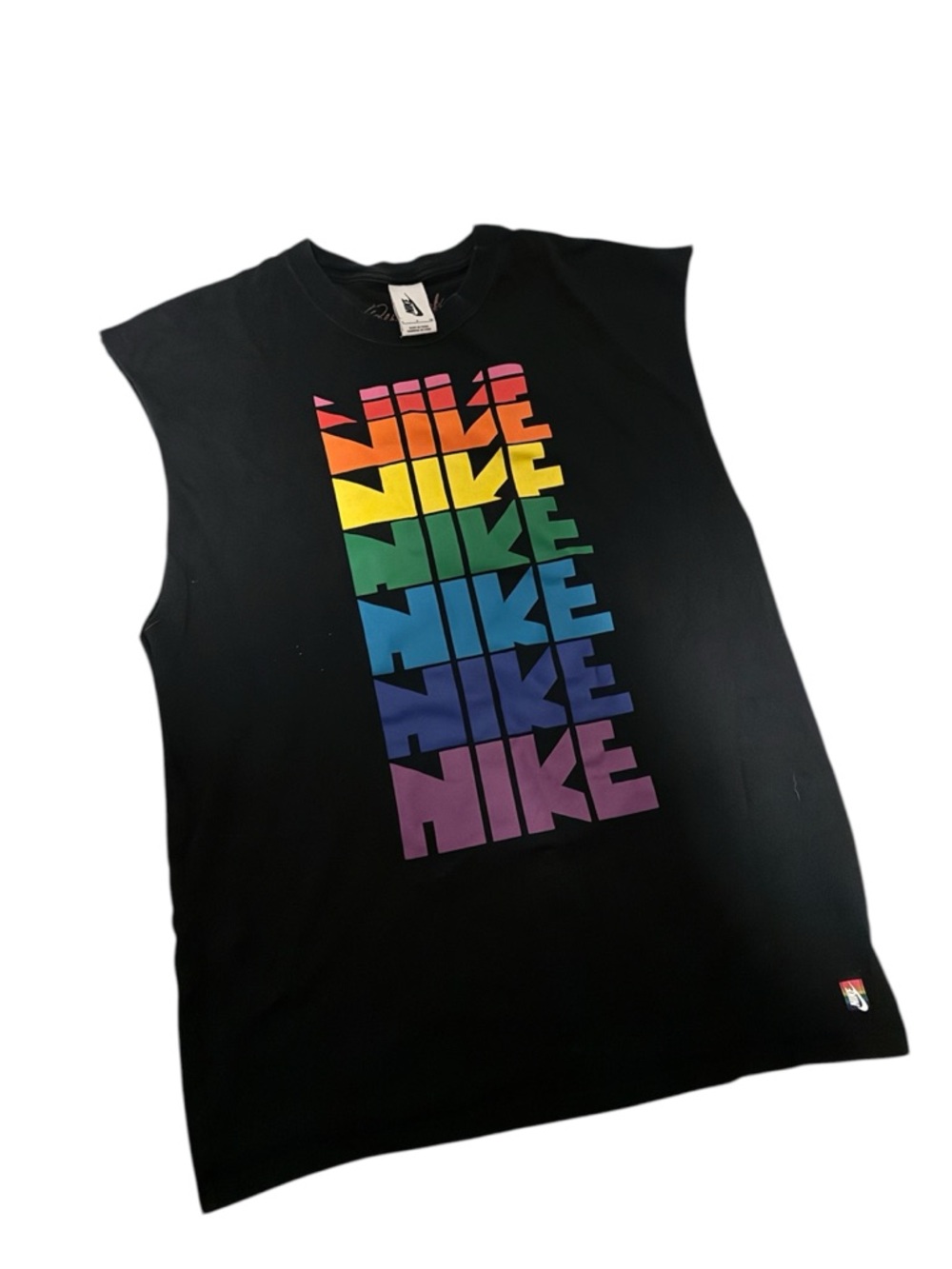 Nike Gilbert Baker Black Sleeveless Tank Rainbow Stack Logo | S